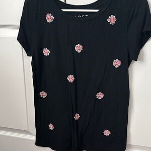 Loft Black Floral Embroidered Women's Top